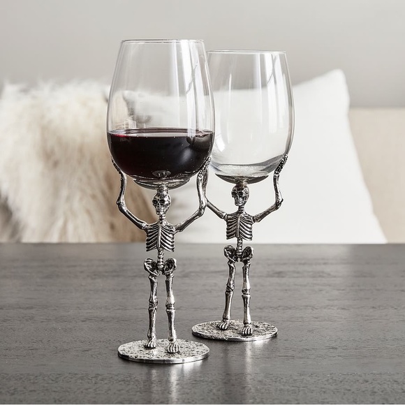 Pottery Barn Other - Pottery Barn Scary and Spooky Walking Dead Skeleton Wine Glass Bundle-Se…